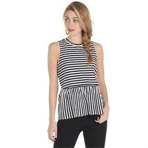 Mud Pie Women's Black and White Cotton Peplum Tank Shirt Size Sm NEW